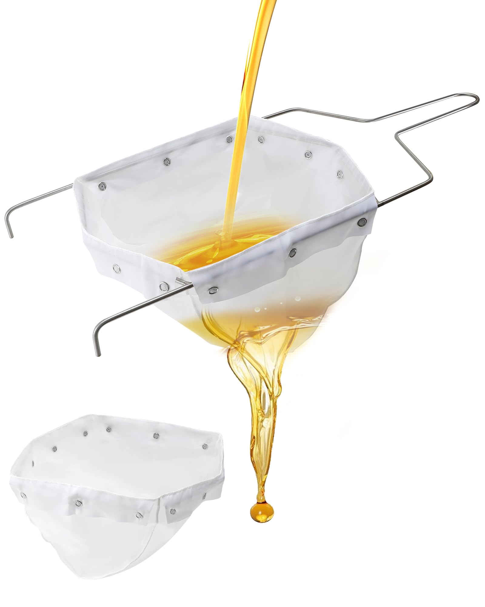 Fryer Filter Bag &amp; Frame Combo, 6" Deep Cooking Reusable Oil Strainer with 2 Bag, Handles Hot &amp; Cold Cooking Oil Fine Mesh to Capture Crumbs, Durable for Home &amp; Commercial Use