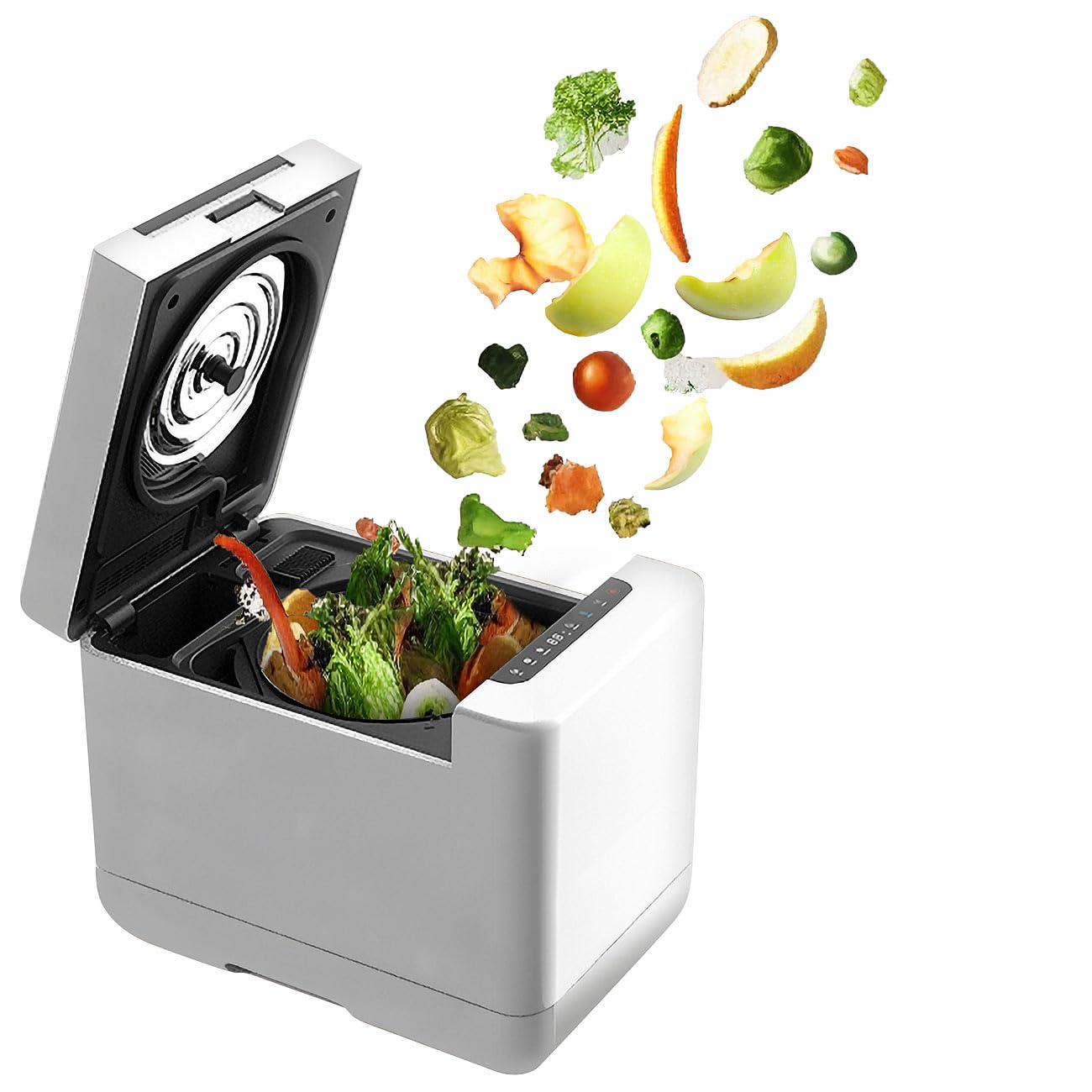 Rosenstein & Söhne Komposter: Elektrischer Kompostierer mit LCD-Display, 1,5 Liter, 350 W, Autoclean (Küchenkomposter elektrisch, Elektro Komposter, Geruch)
