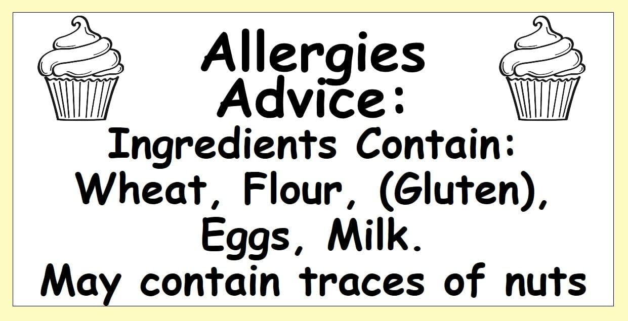 200 Cupcake Baking Cake allergen Warning Labels. Allergy Stickers. Food Allergen Stickers 50 x 25mm. Allergy Labels