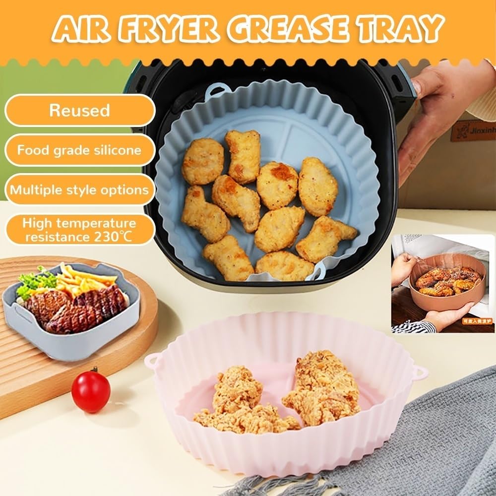AirFryer wielokrotnego użytku, silikonowy łatwy do czyszczenia, blacha do pieczenia w piekarniku, okrągła wkładka, talerz do pizzy, mata do grilla, akcesoria do frytkownicy powietrznej, brązowy, 17,5