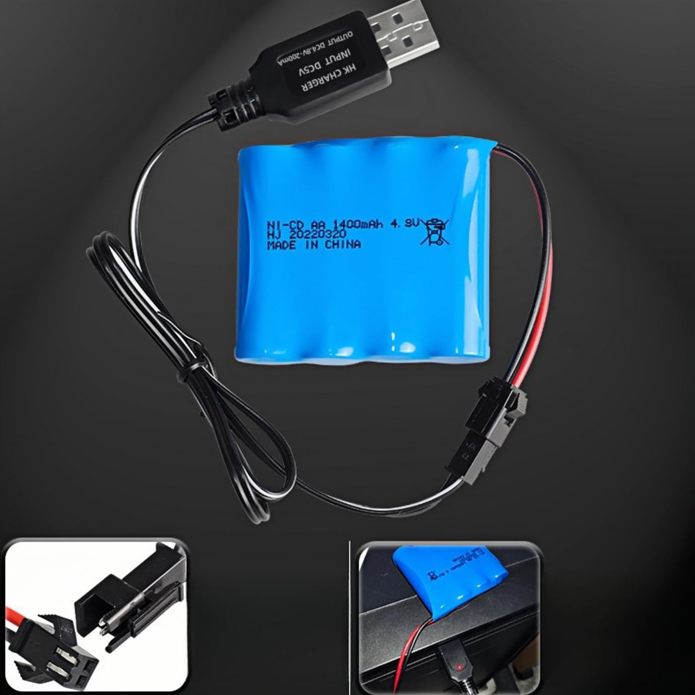 2 Pcs 4.8v 1400mah Ni-Cd Rechargable SM-2P Battery with 2 x USB Cable for SY-E511 RC Excavator 1/16 Scale RC Trucks and 1/18 Doulbe E RC Crawler RC Cars RC Boat