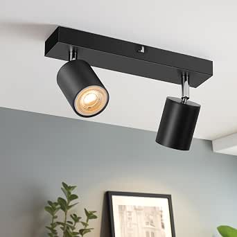 Schiele Plafonnier 3 Spots GU10 Ronde Noir - Spot Plafond Orientable 350° Cuisine Salon Chambre