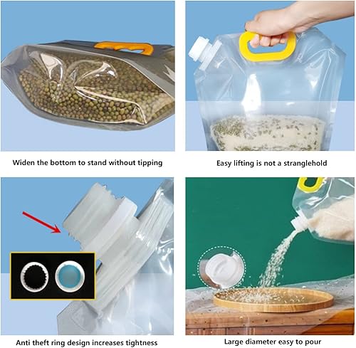 Miniatura 4 de Paquete de 5 contenedores de almacenamiento de granos multigrano para alimentos 1.5L, bolsas selladas a prueba de humedad, bolsas transparentes,