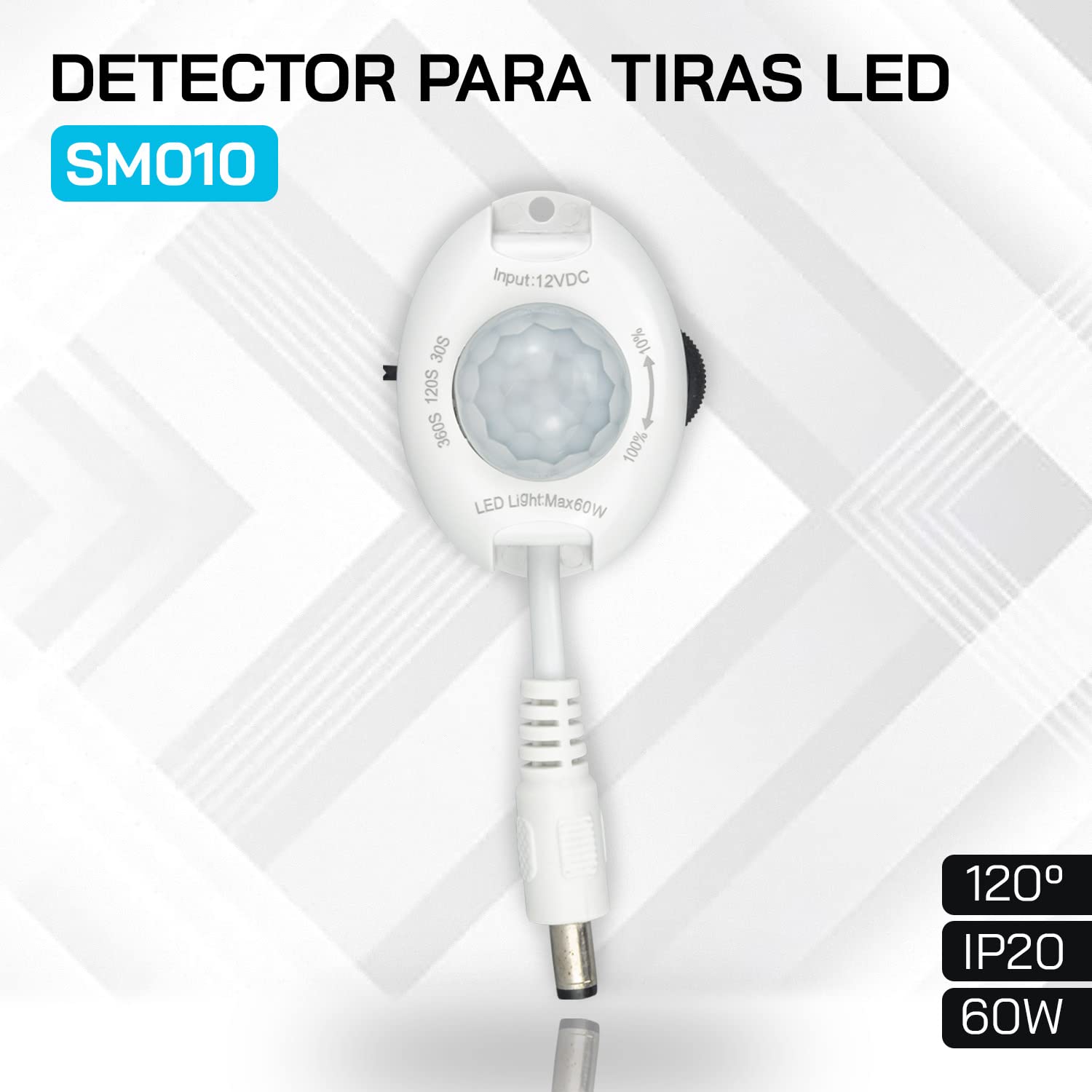 POPP® Electric Detector de Movimiento Sensor 60W DC12V IP20 120° de Interruptor para Tira LED con Control de Luz Forma Redonda Automática de Infrarrojos (Pack 5 Unidad)