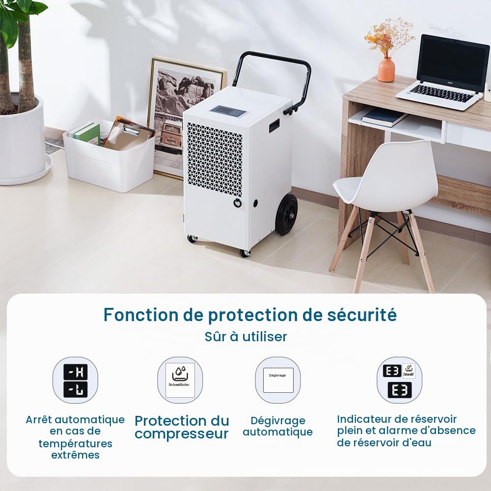 120L/Jour Déshumidificateur Professionnel : Surface 300 m2/600 m3 Desumificateur Electrique, Minuterie 24 Heures Déshumidificateurs, Contrôle de l'humidité, Avec Réservoir d'eau de 7 L