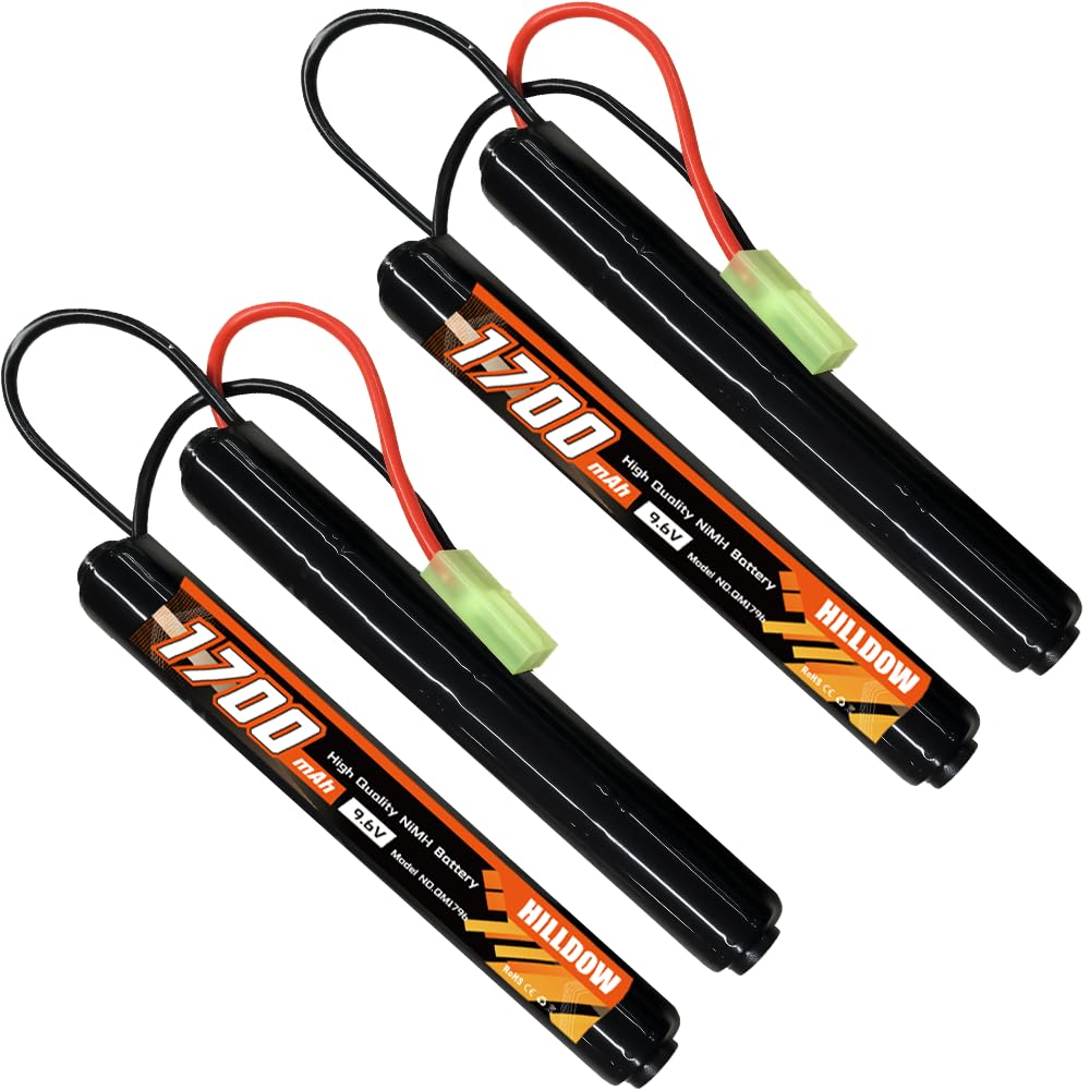 HILLDOW Batería NiMH 9.6V para Airsoft 1700mAh Batería Recargable con Miniconector TMY Batería RC para Pistolas de Airsoft(2 Paquetes)