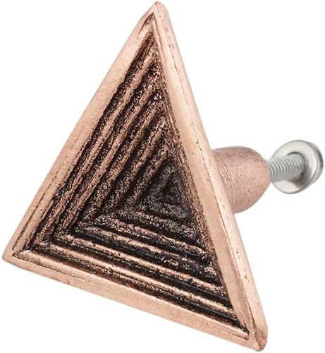Indianshelf - Paquete de 2 pomos de cajón únicos triangulares de pirámide de cobre decorativos, pomos de gabinete de cocina para puerta y armario de