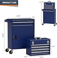 Vista 3 de 5-Drawer High Capacity Rolling Tool Box, Removable Cabinet Storage Tool Chest with Wheels and Drawers, Detachable Toolbox with Lock for Mechanics