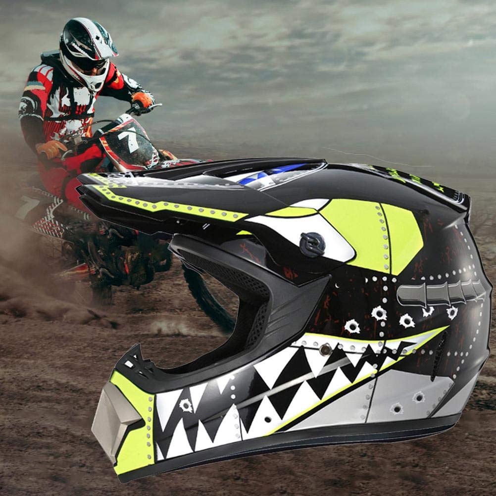 Casco de moto para niños, casco de motocross, casco completo para niños, con gafas, guantes y máscara para todoterreno, Dirt Bike, moto, bicicleta de montaña