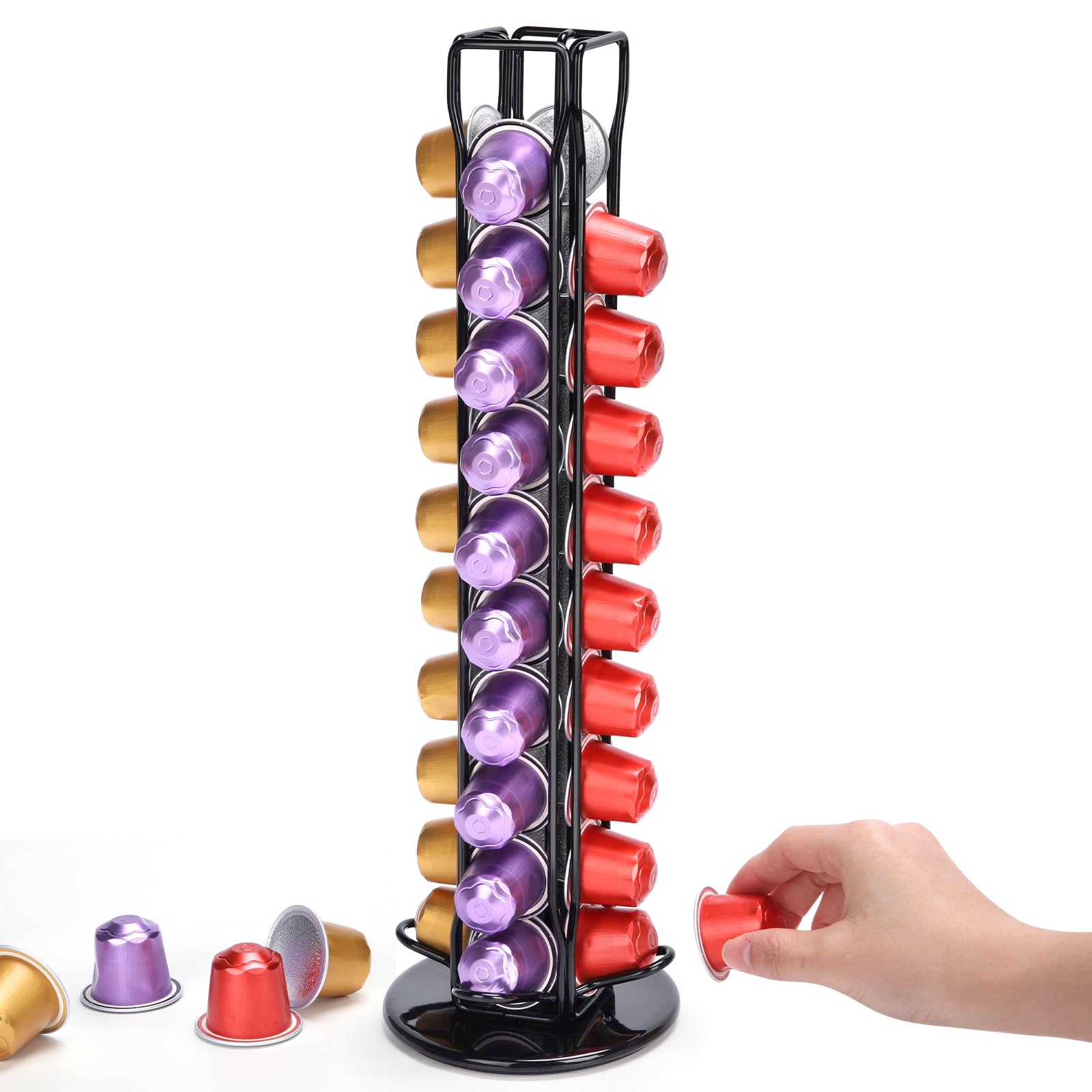 Euqvunn Coffee Pod Holder, Coffee Capsule Holder Holds 40 Capsules, 360° Smooth, Space-Saving Design