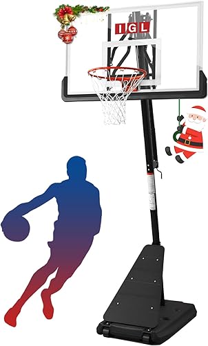 Miniatura 1 de IGL Aro de baloncesto para exteriores con tablero trasero inastillable de 52 pulgadas, aro de baloncesto portátil de 10 pies de altura para