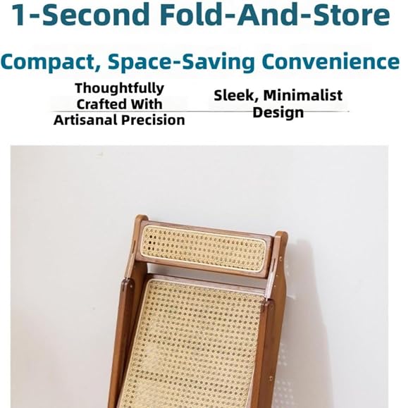 Folding Dining Chairs, Solid Wood Folding Chair Space Saving Rattan Seat, Backrest, Portable for Home Office, Kitchen, Living Room, Small Spaces