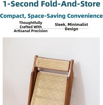 Folding Dining Chairs, Solid Wood Folding Chair Space Saving Rattan Seat, Backrest, Portable for Home Office, Kitchen, Living Room, Small Spaces
