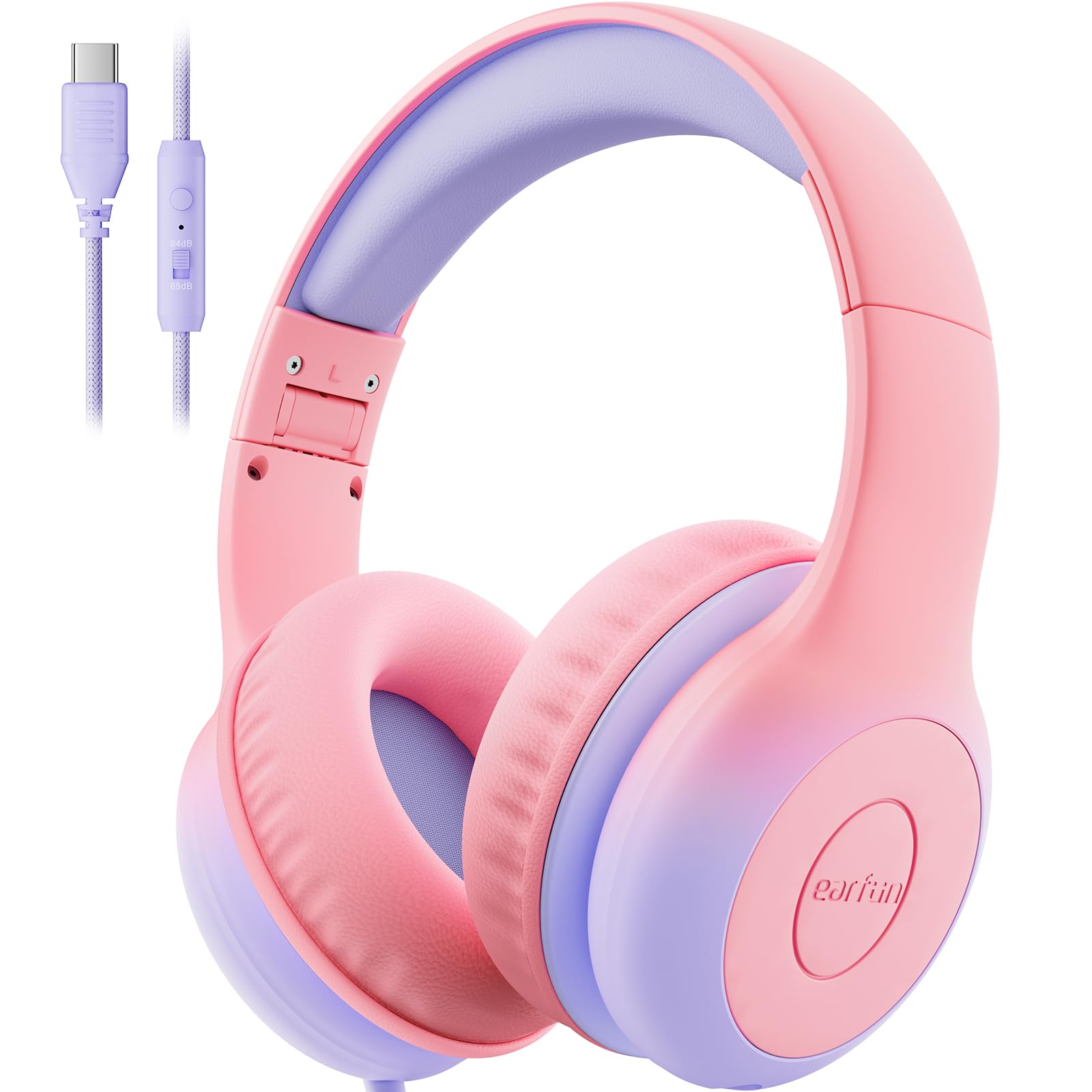 EarFun K1 Kids Headphones Wired with Mic, USB Type C Headphone for Kids