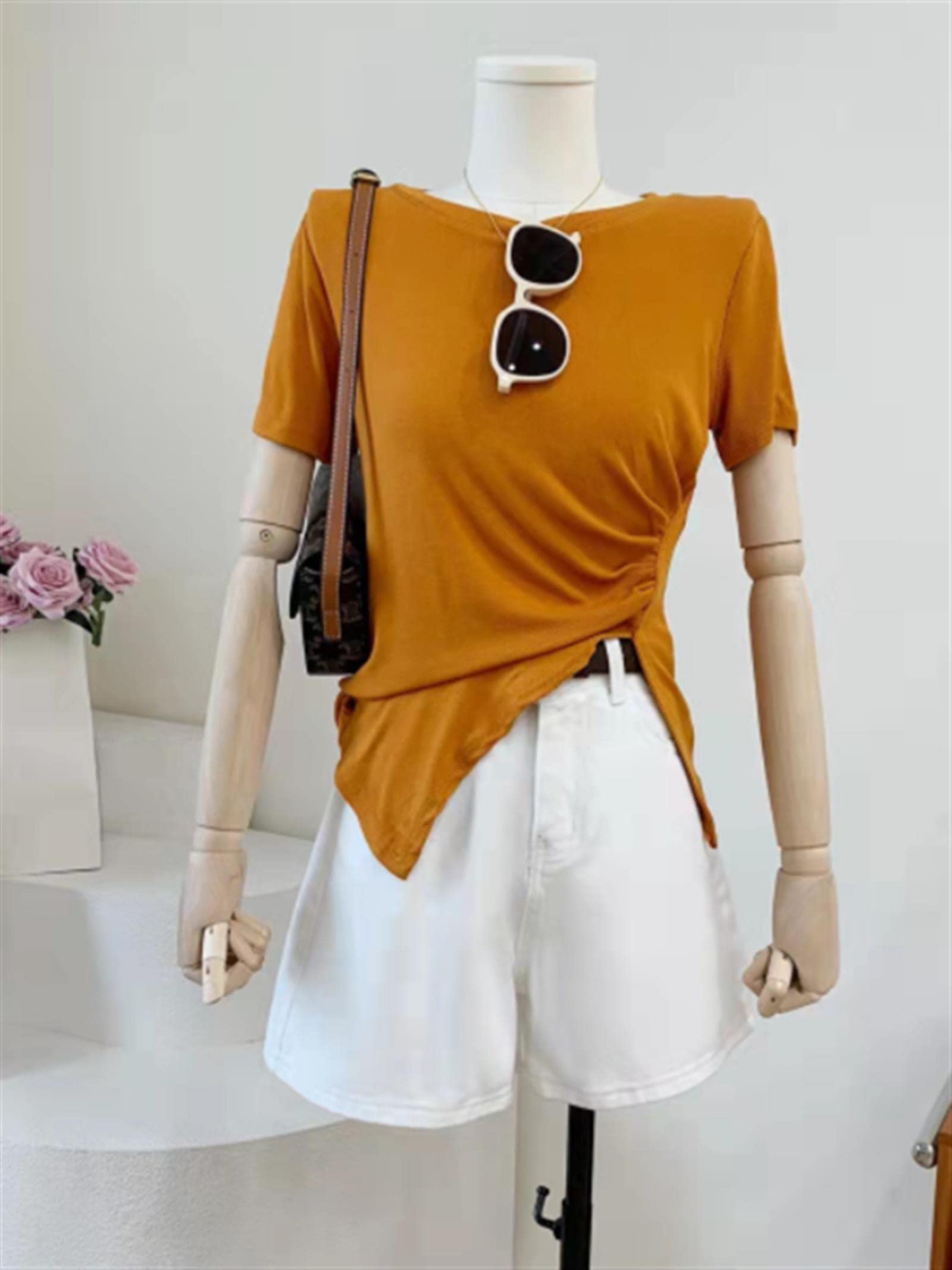 Été Femmes T Shirt Filles Oversize T-Shirt Femme Vêtements Tops Coton Imprimé Tshirt Femme Manches Courtes Printemps Tee Sexy-Dragonfruit, Taille Unique