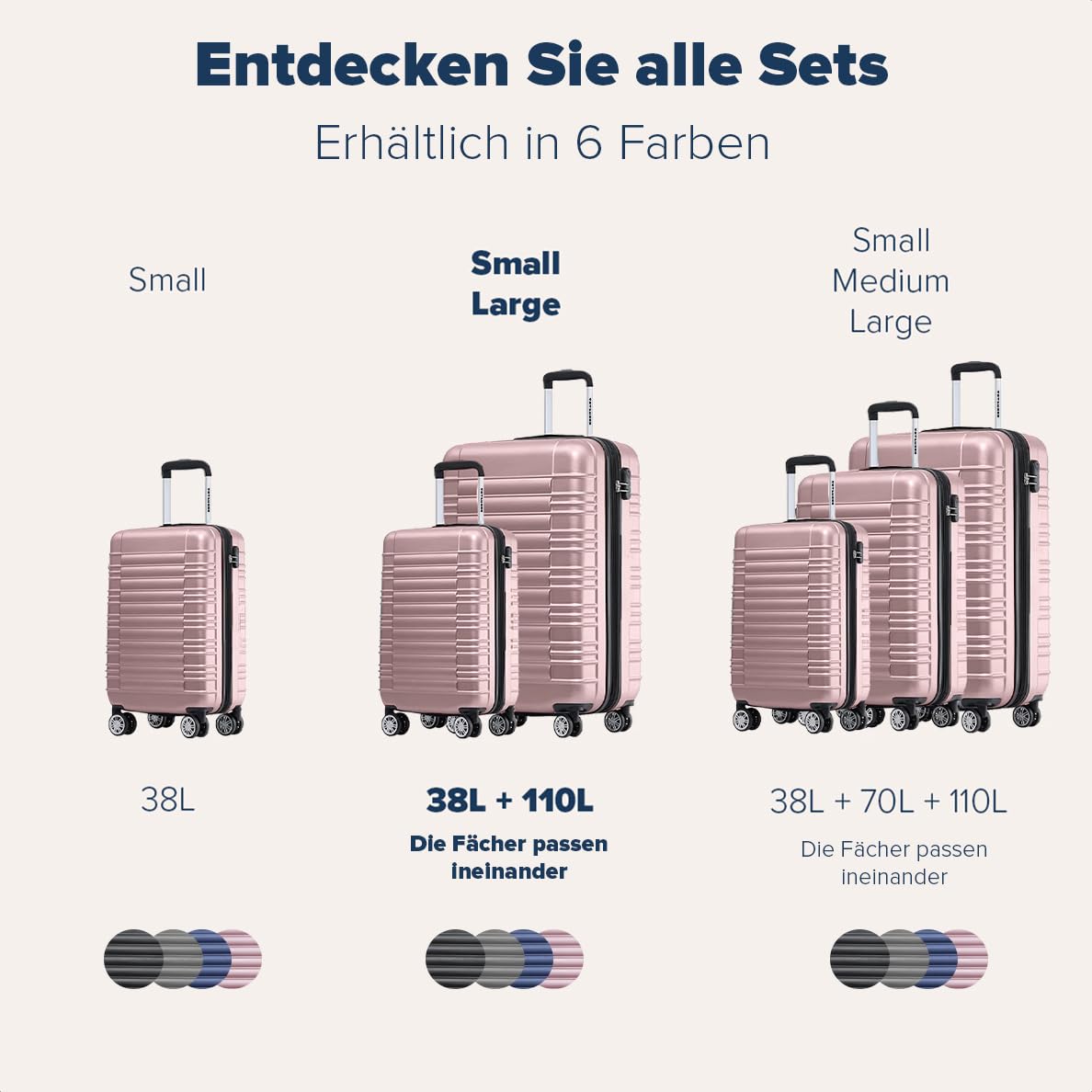 TRVLMORE Koffer Set - Kofferset 2 Teilig - Handgepäck Koffer und Hartschalenkoffer Groß - Reisekoffer mit Rollen Groß - Trolley Handgepäck - Handgepäck Trolley - Luggage - Rosa