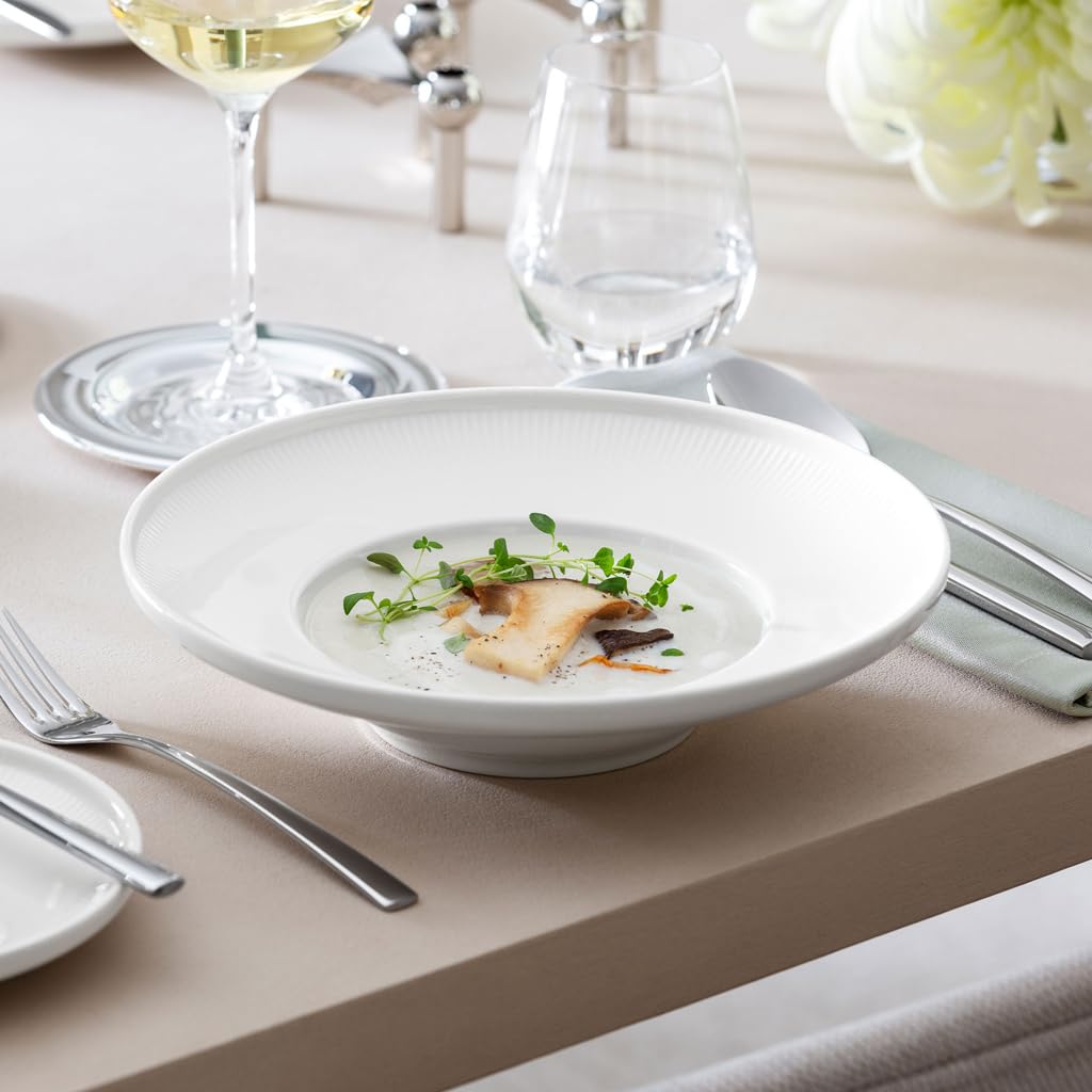 Villeroy & Boch - Afina Pastateller aus Premium Porzellan, ø 25 cm, tiefer Teller für Nudeln Salate & Suppen, Made in Germany, spülmaschinenfest und mikrowellensicher, stapelbar, weiß, 6er Set