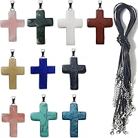 Vista 1 de GXXMEI 20PCS/Set Cross Shape Stone Pendants with Leather Chain Chakra Beads Crystal Quartz Healing Charms for DIY Necklace Jewelry Making, Assorted