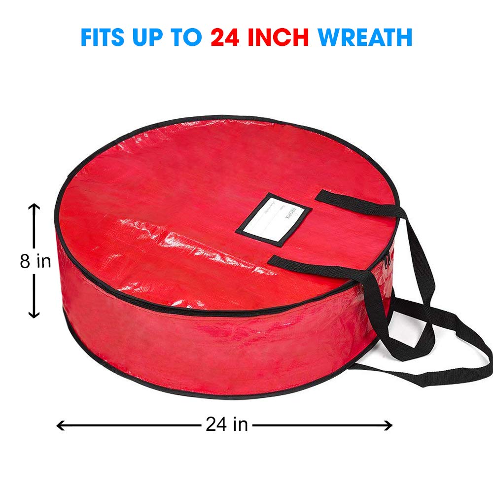 Borsa Porta Ghirlanda Natalizia Angoily Rossa – Contenitore In PE Con Manici Rinforzati, Doppia Cerniera, 75x75x20 Cm, Per Ghirlande Fino A 76 Cm
