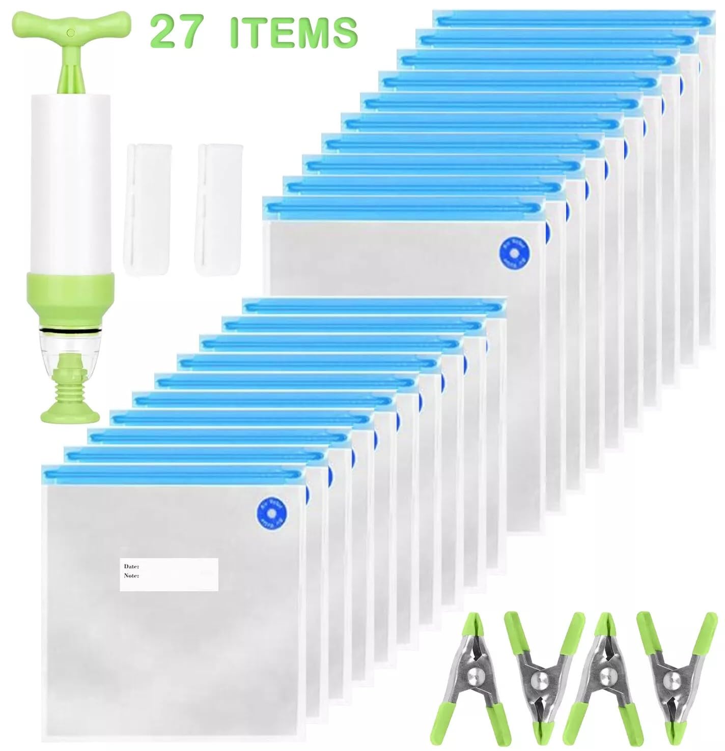 HARMONY PALACE 20 PCS Reusable Sous Vide Vacuum Seal Bags Kit BPA-Free Plastic 10M+10L Bags Hand Pump Sealing Clips for Food Storage and Sous Vide Cooking