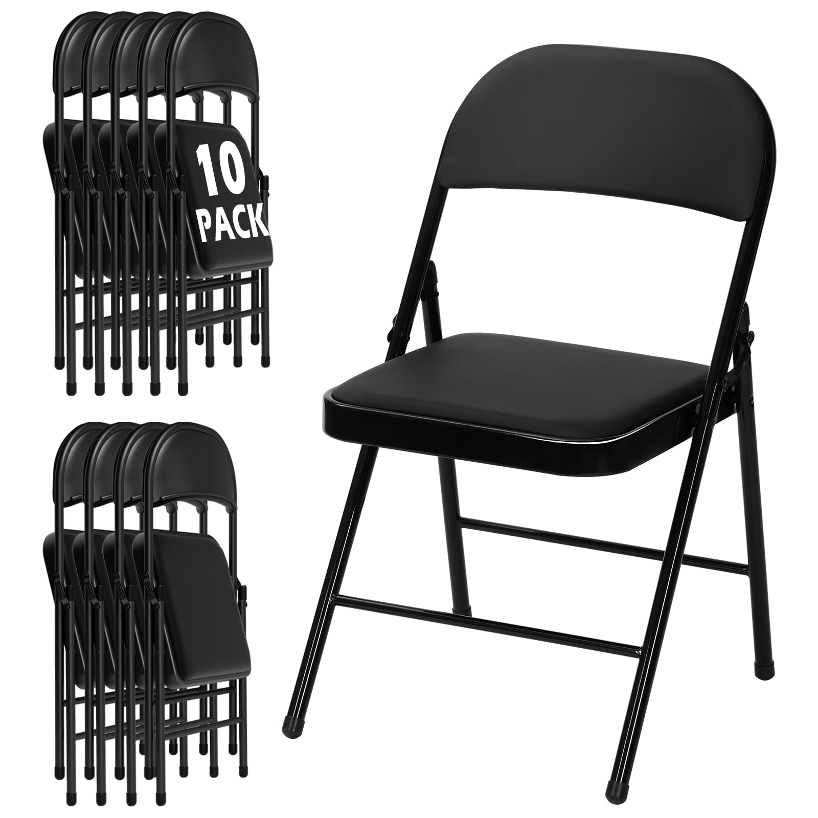 Folding Chairs 10 Pack with Padded Cushion and Frame