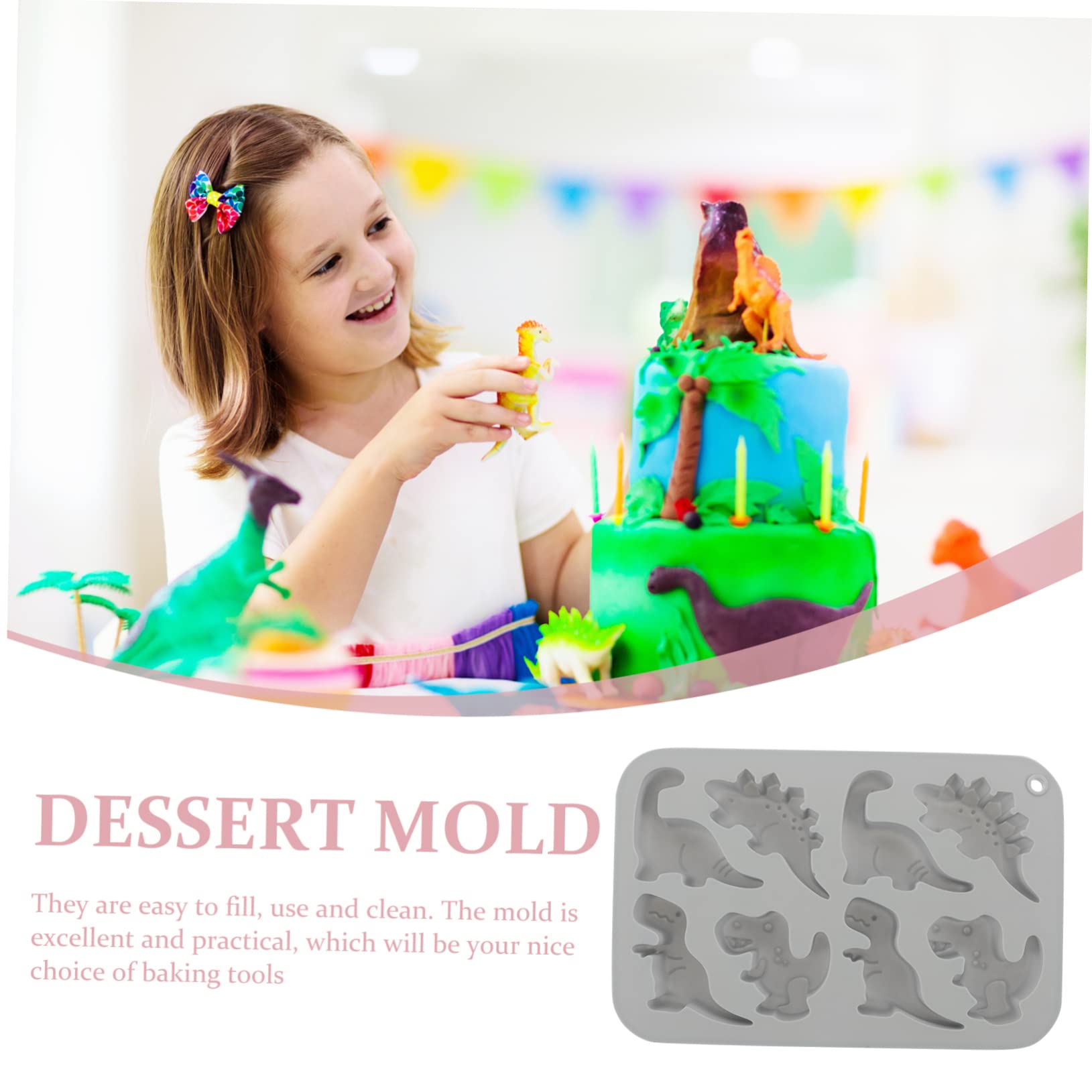 Amosfun 5St Dinosaurier-Silikonform pralinen silikonform dino silikonform tierische Süßigkeitenform Schokolade backen Cookie-Tablett Keksformen Antihaft-Schokoladenform Kieselgel Grey