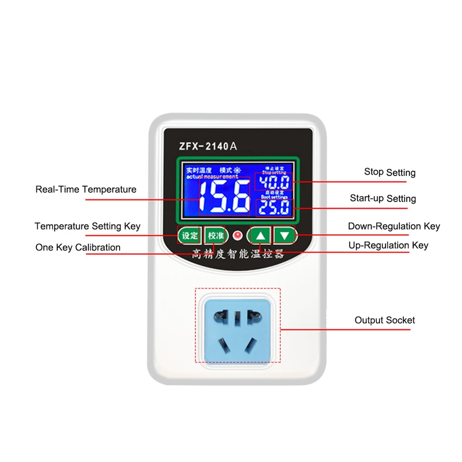 Termostato Digital, Controlador de Temperatura Digital ZFX-2140A, termostato Control del Sensor NTC enfriamiento calefacción Alta precisión Inteligente for congelador
