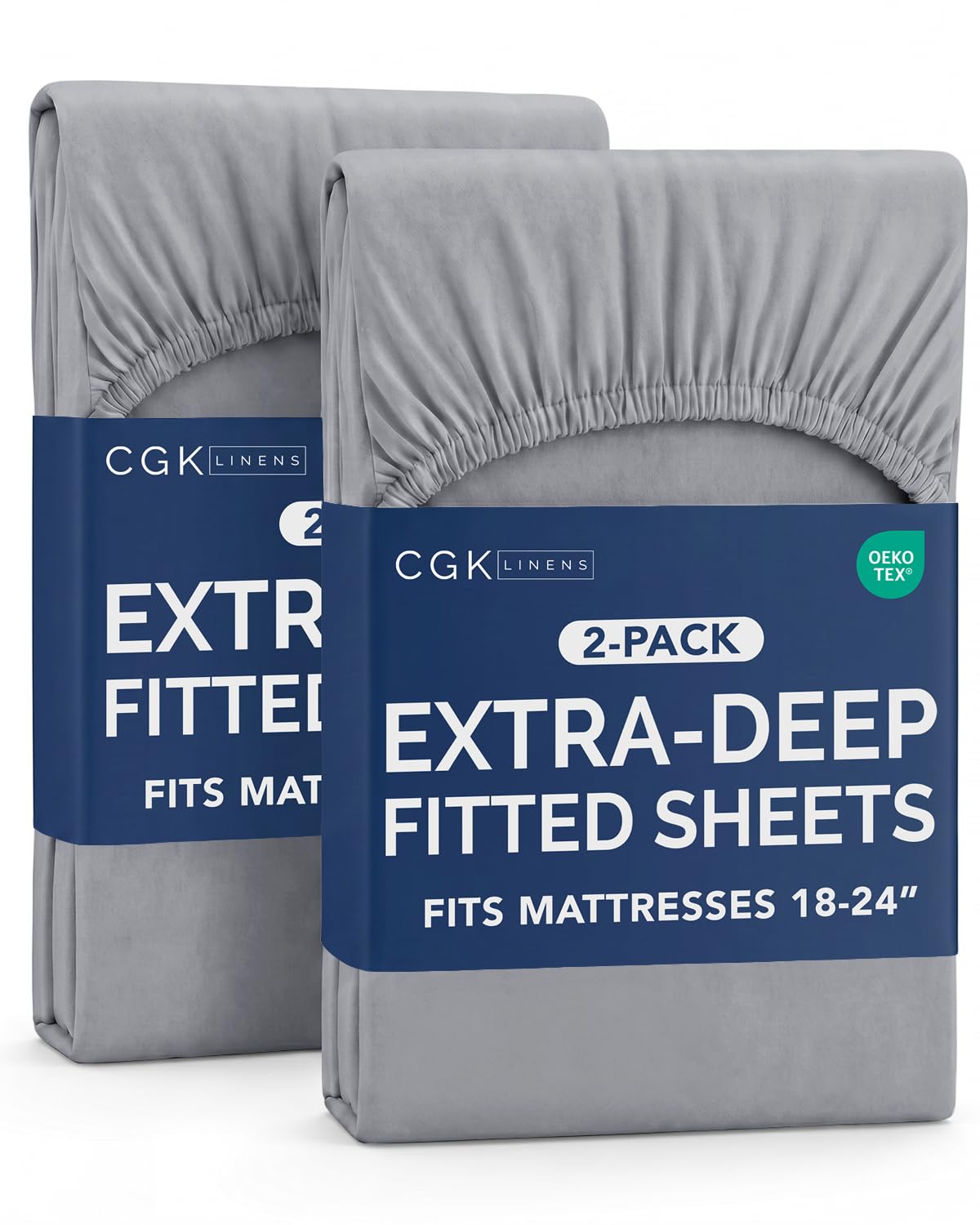 CGK Linens 2 Pack Extra Deep Queen Fitted Sheets - Steel Blue