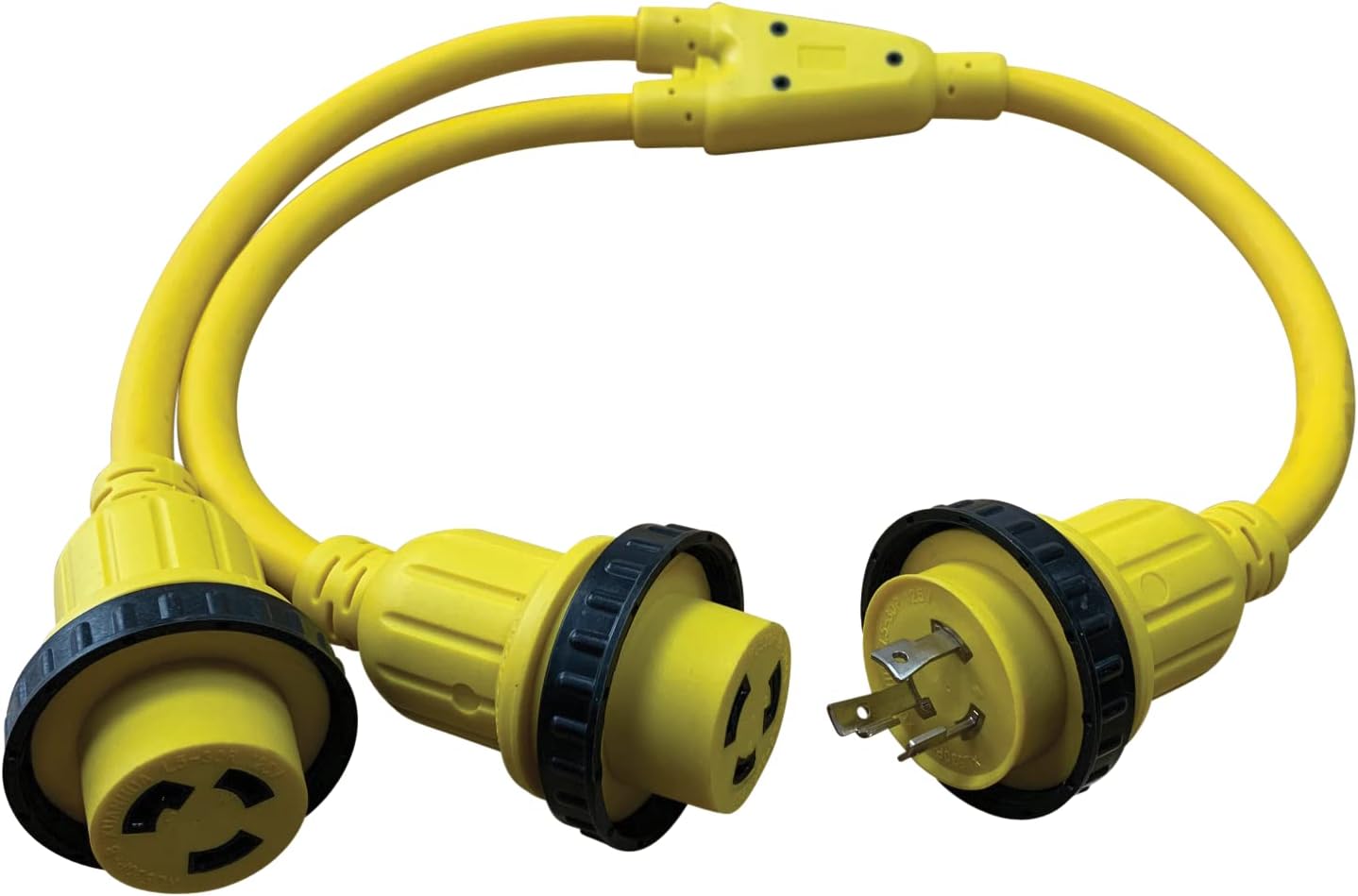 SFEG Halex, 50250, 3 FT. Marine Shore Power Y-Adapter for Boats, Campers, or RVs, Male to (2) 50 Amp Females, Yellow