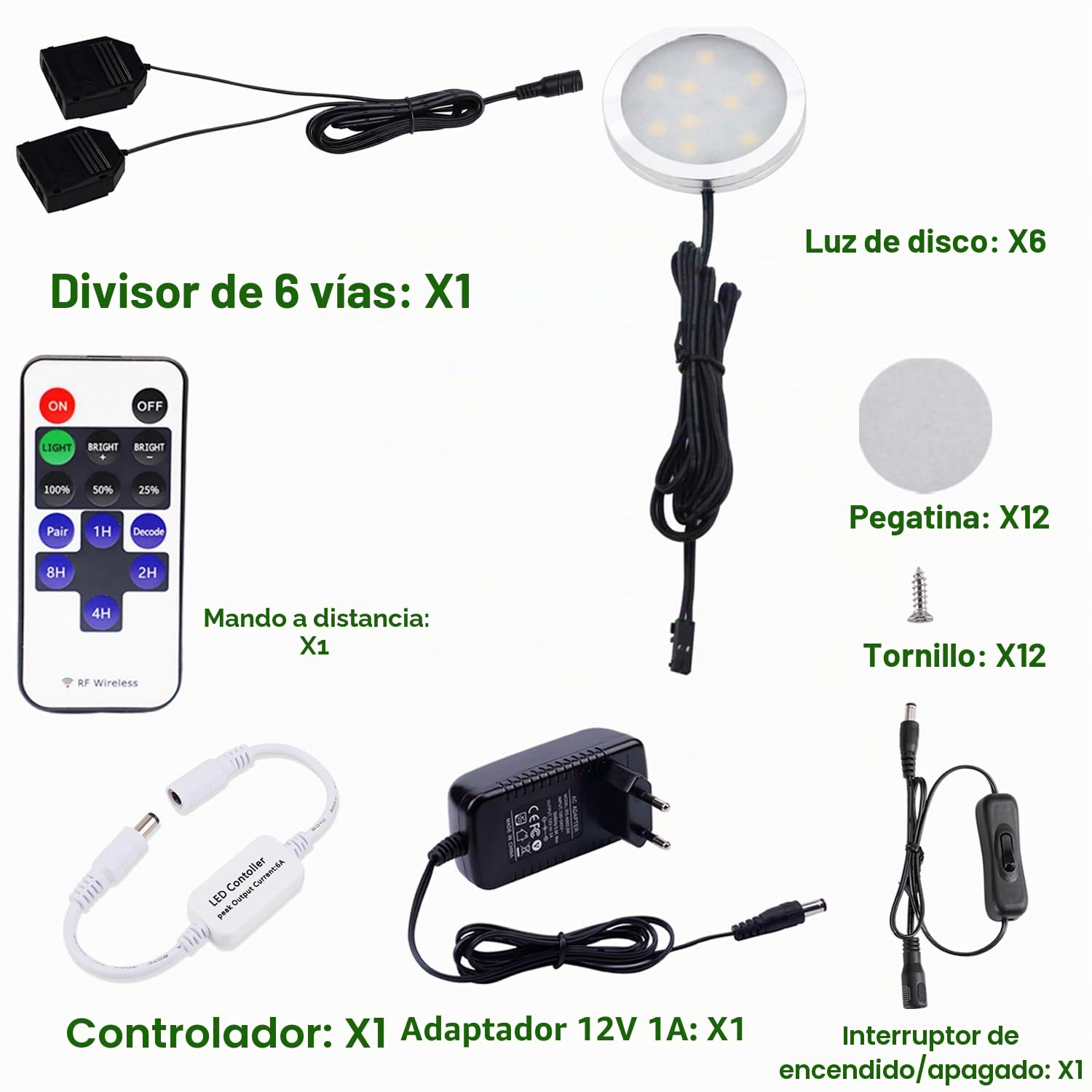 AIBOO LEDCocina Regulable Debajo de La Luz del Gabinete con Control Remoto Inalámbrico por RF,Iluminación Empotrada en Gabinete LED,6 Paquetes de Luces LED de 12V12W con Pantalla(Blanco Caliente2700K)