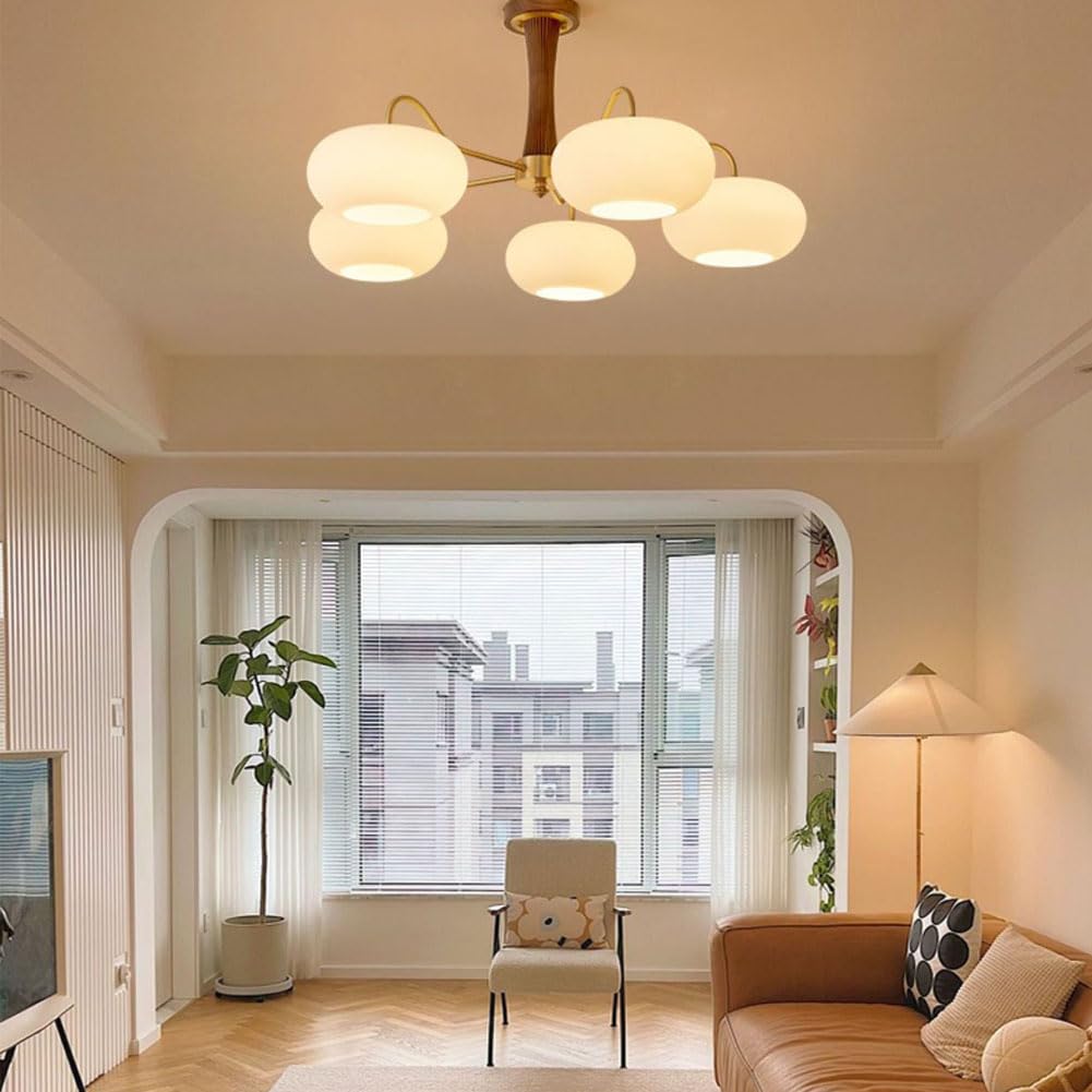 Całkowicie miedziany kremowy styl orzech żyrandol nordycki retro lampa persymona, nowoczesny rustykalny wystrój domu, antyczny mosiężny wisiorek oprawa oświetleniowa, A, 5 głowic