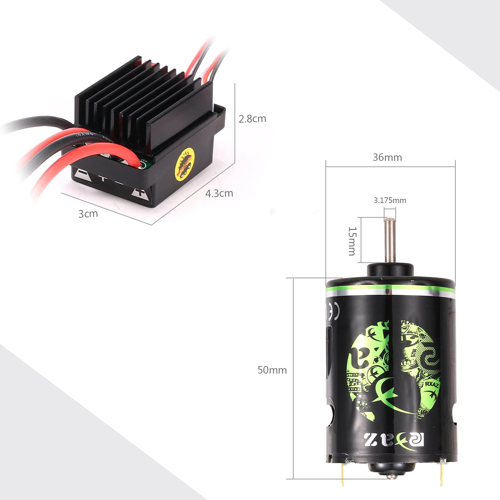 HUIOP 540 Moteur Brossé, 540 Moteur brossé Moteur sur chenilles RC 27T et 60A ESC Voiture RC ESC contrôleur de Vitesse électrique brossé 5V/2A Bec pour Voiture 1/10 RC,Moteur 3650