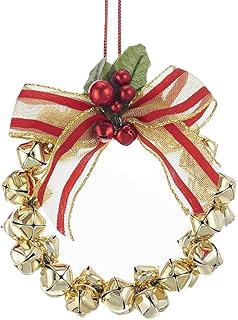 Miniature Metal Jingle Bells Wreath Christmas Ornament 4 Inches with Gold Bells