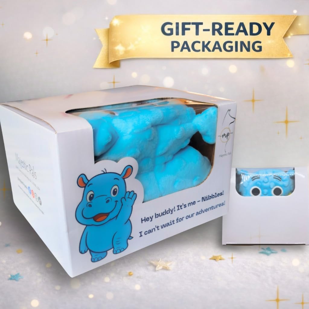 4 in 1 No Stuffing Dog Toy, Dog Tug Toy with Squeaker, Ropes & Surprise Play Item hidden inside for Small Medium Large Breeds - Dog Chew Toy for Cuddling & Playing, Soft Blue Plush Hippo in Gift Box