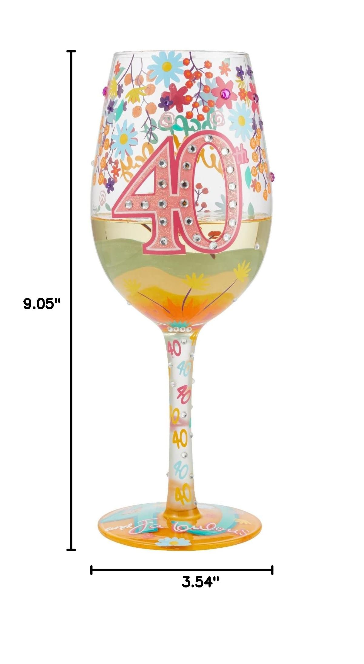 Enesco Designs by Lolita Happy 40th Birthday Hand-Painted Artisan Wine Glass, 15 Ounce, Multicolor