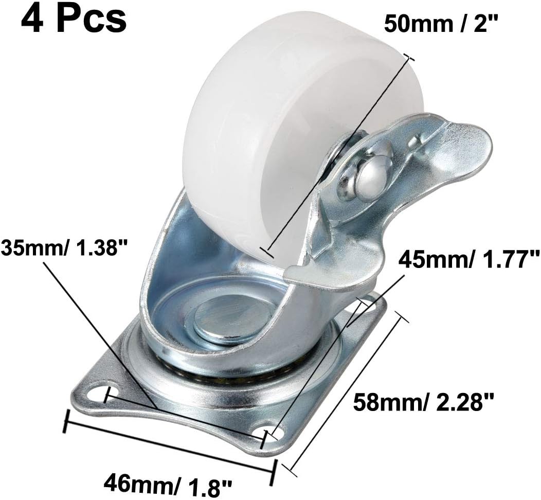 Exclusive Discount 90% Price uxcell Swivel Caster Wheels with Brake 2 Polypropylene with 360 Degree Top Plate 66LBS Capacity for Furniture Carts Workbench, White, Pack of 4