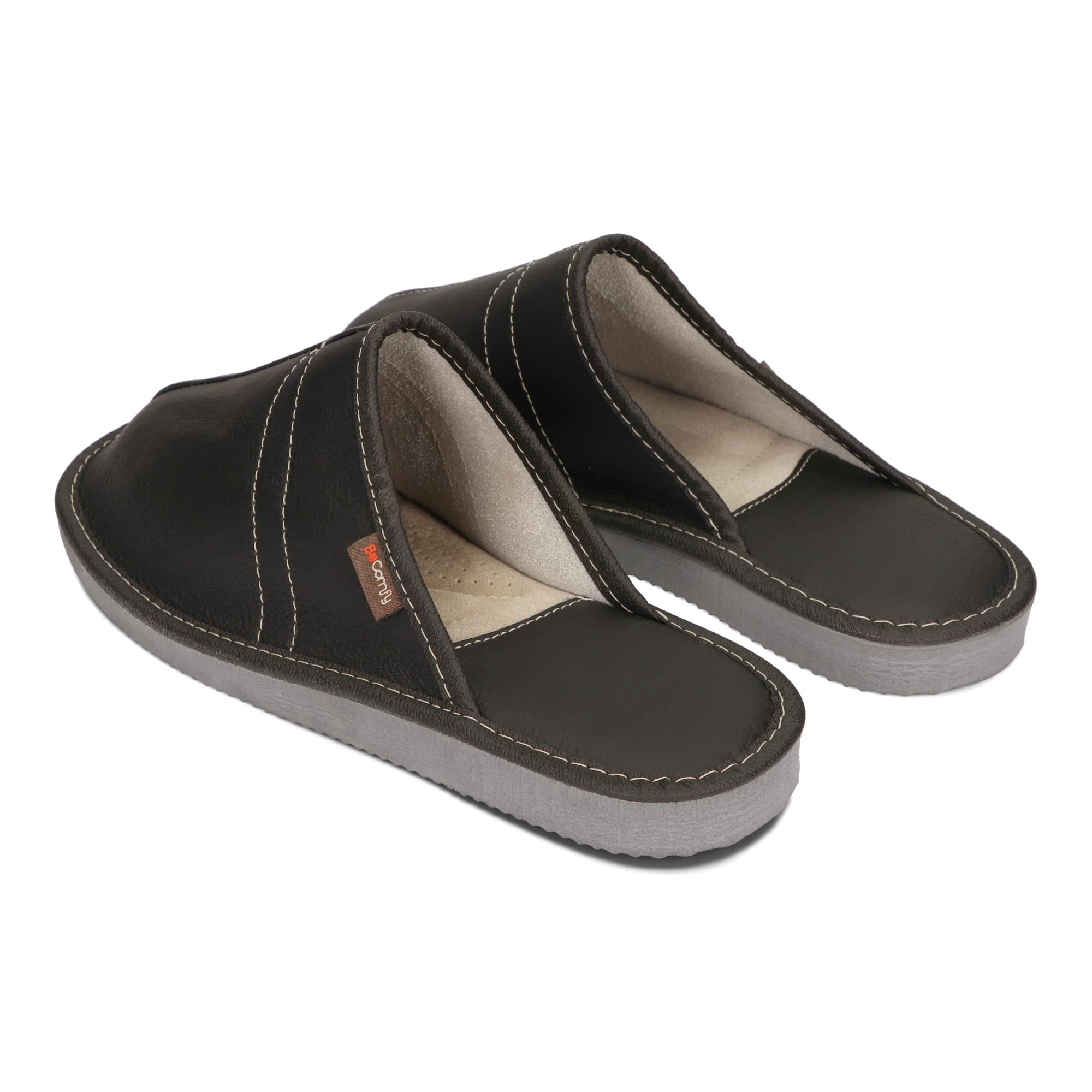 BeComfy Chaussures en Cuir Homme Pantoufles Semelle en Caoutchouc Noir Gris Marron Bleu 40 41 42 43 44 45 46 EU