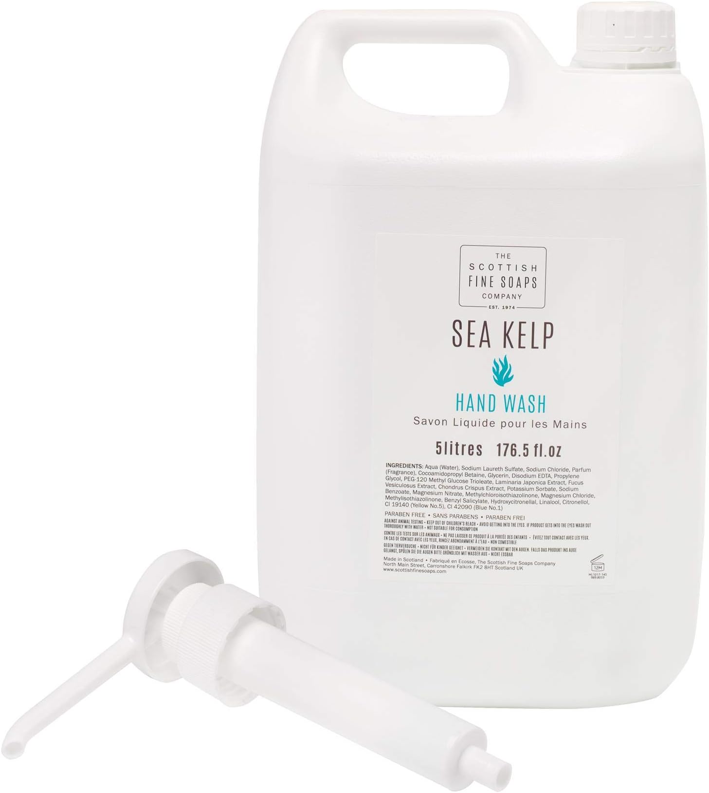 ineepor Scottish Fine Soaps Commercial 5L Bulk Sea Kelp Hand Wash Refill with Pump Dispenser