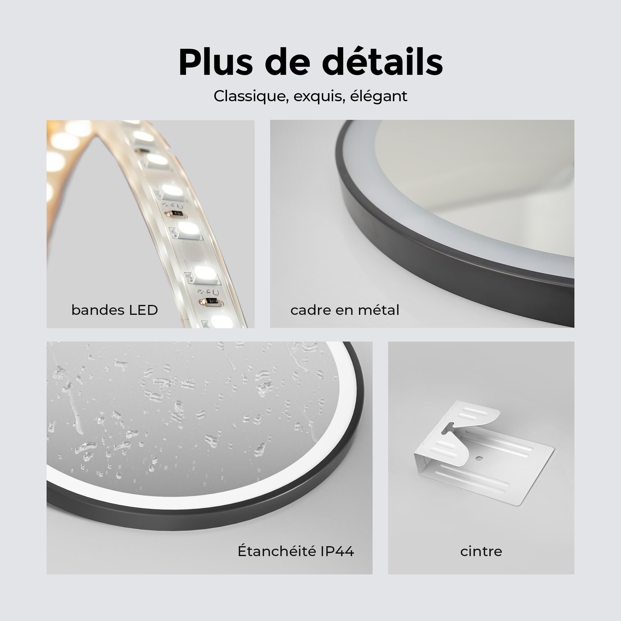 Heilmetz Miroir Rond 70 cm diametre LED, Miroir Mural Rond LED avec Interrupteur Tactile + Anti-buée + Horloge, Miroir Salle de Bain Rond Multifonctionnel Heilmetz Miroir Rond 70 cm diametre LED, Miroir Mural Rond LED avec Interrupteur Tactile + Anti-buée + Horloge, Miroir Salle de Bain Rond Multifonctionnel