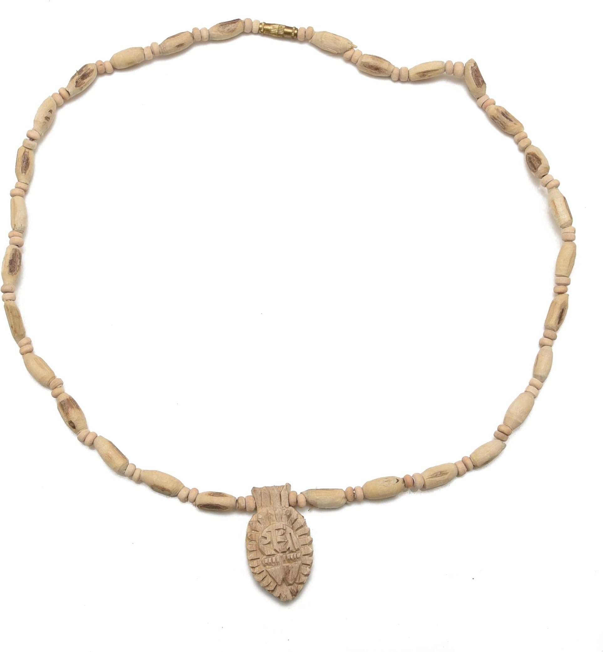 Spiritual World Hare Krishna Wooden Tulsi (Tyulsi) Kanthi Mala with Natural Radha Name Design Locket Necklace, White
