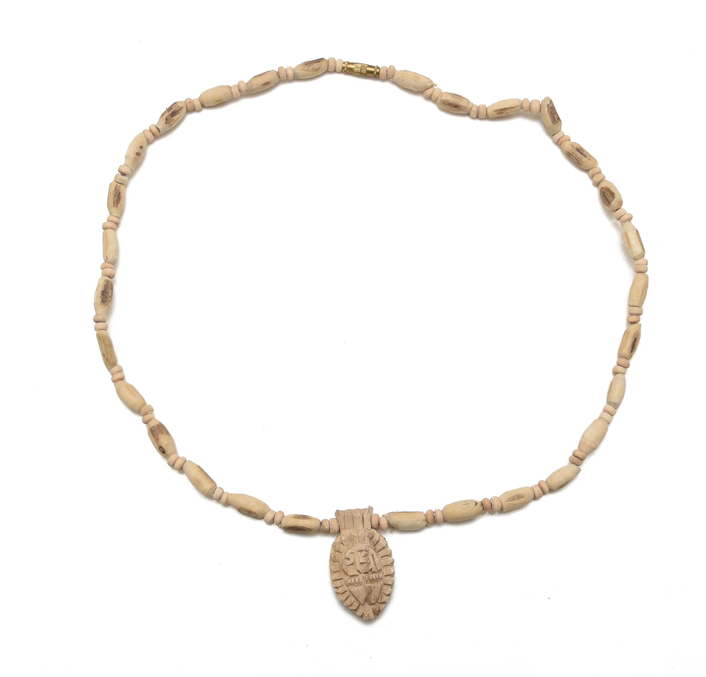 Spiritual World Hare Krishna Wooden Tulsi (Tyulsi) Kanthi Mala with Natural Radha Name Design Locket Necklace, White