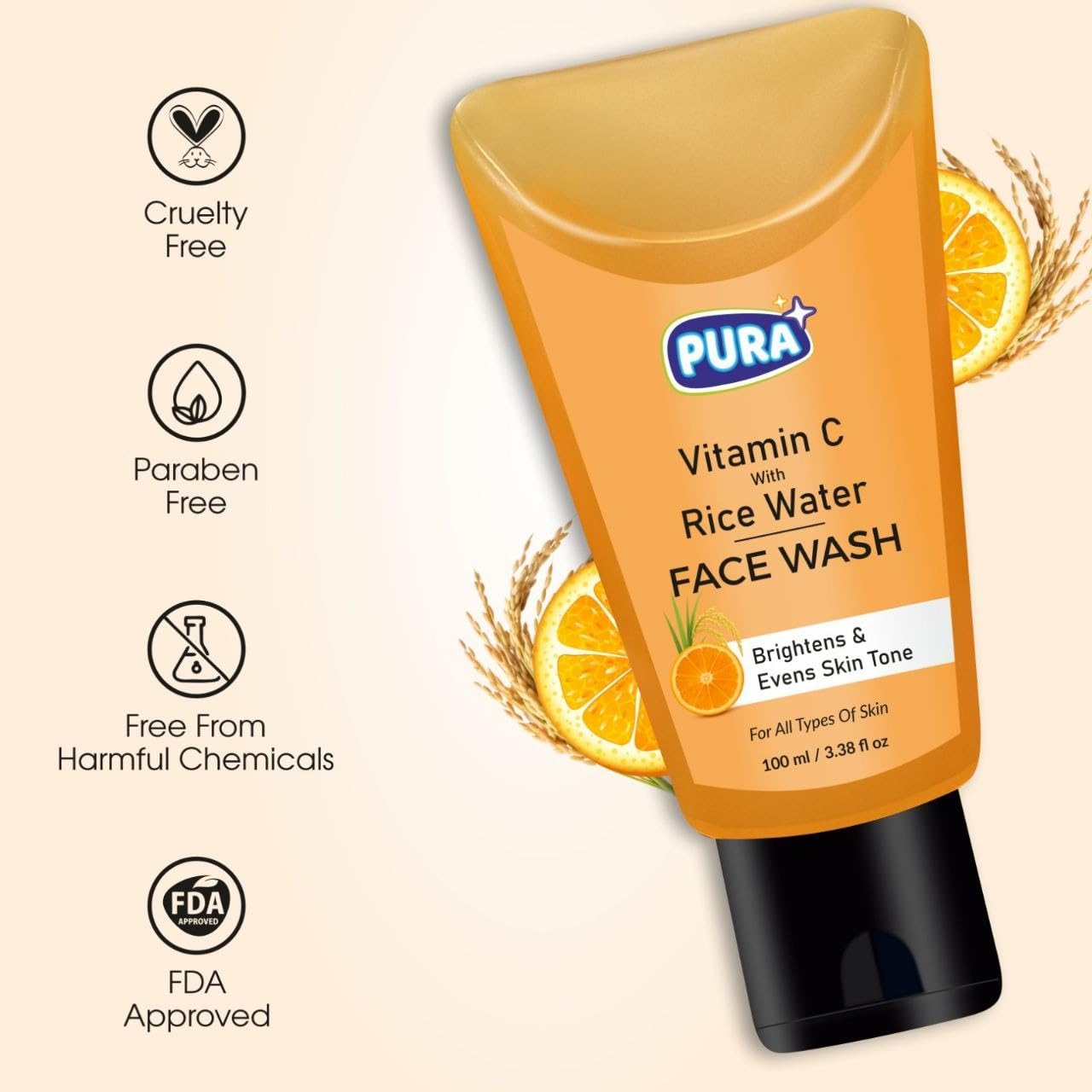 Vitamin C Face Wash with Rice Water for Clean Clear Complexion & Natural Glow Enhancing Daily Face Cleanser, 100ml 3