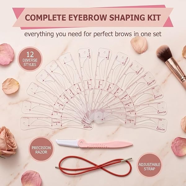 12 Paia Stencil Sopracciglia per Donna, Kit Sopracciglia con Corda Fissa e Rasoio per Sopracciglia, Modelli per Sopracciglia Precise e Simmetriche, DIY Make Up - 4