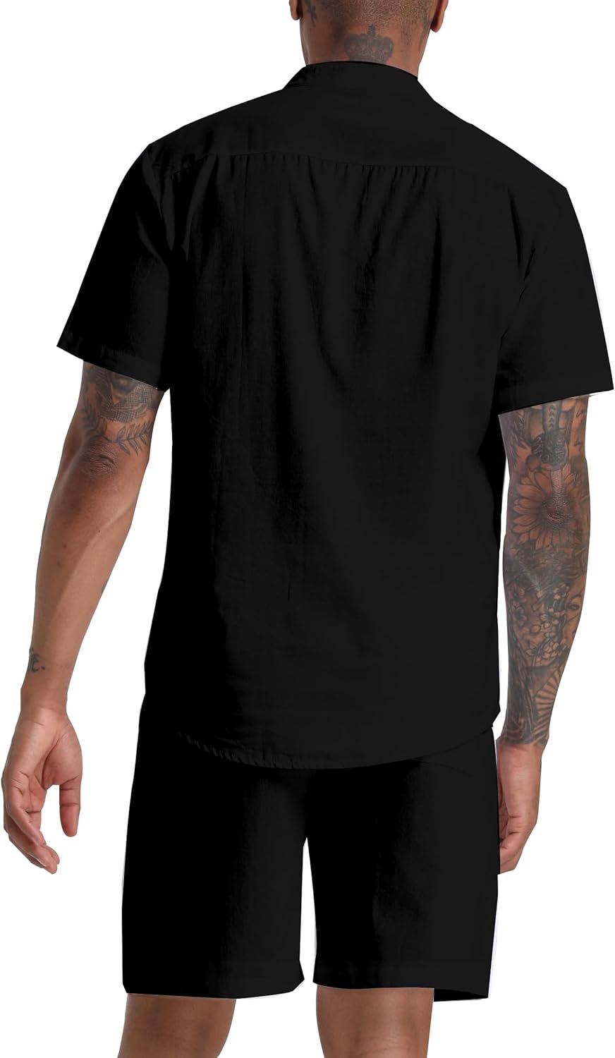 Men's Cotton Linen Set Henley Shirts Shorts outfits 2 Piece Beach Clothes Vacation Matching Suit Summer Wear - Image 3