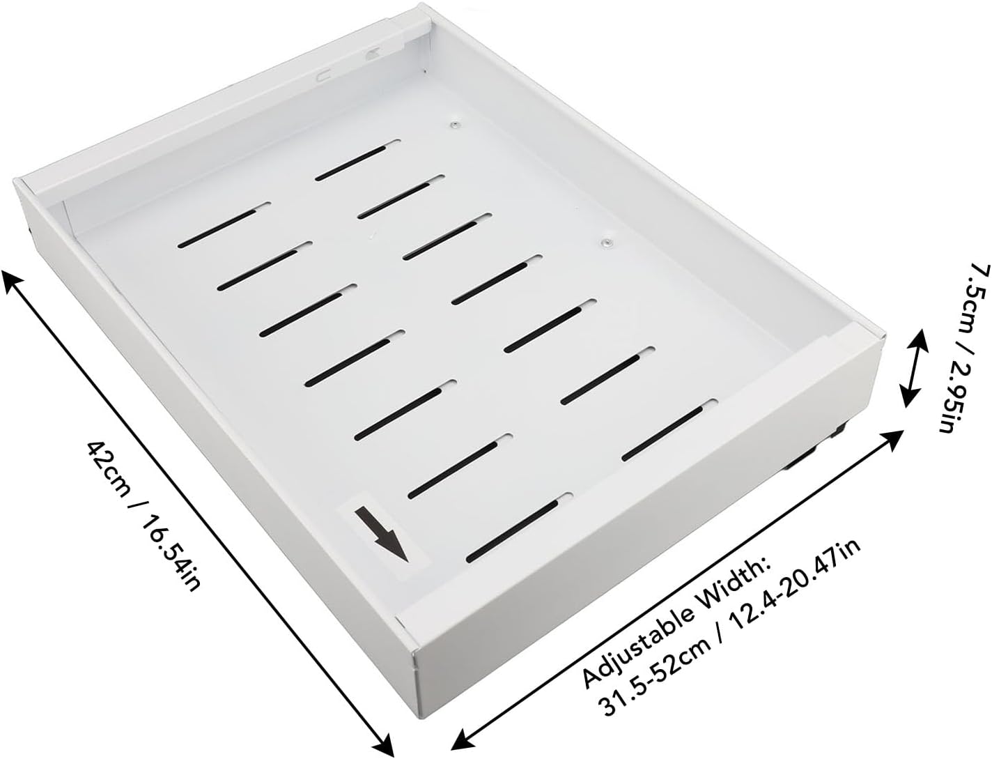 Pull Out Cabinet Organizer, Expandable Heavy Duty Slide Out Drawer, 3 Slide Rails Roll Shelf for Kitchen, Pantry or Bathroom, Adjustable Width 12.4" to 20.47"