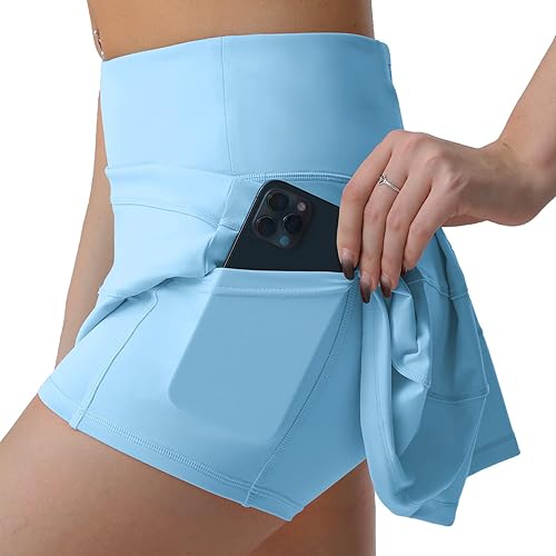 Miniatura 3 de Husnainna Falda pantalón plisada de cintura alta con bolsillos para tenis y golf para mujer, pantalones cortos incorporados para el entrenamiento