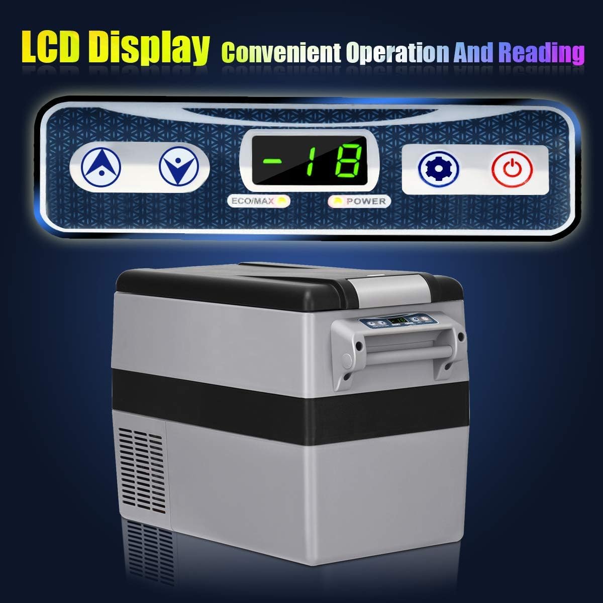 COSTWAY Car Refrigerator, 44-Quart Electric 12V/24V Car Cooler with 3 Levels, LCD Display, Shockproof Design, Travel RV Fridge for Camping, Truck Party