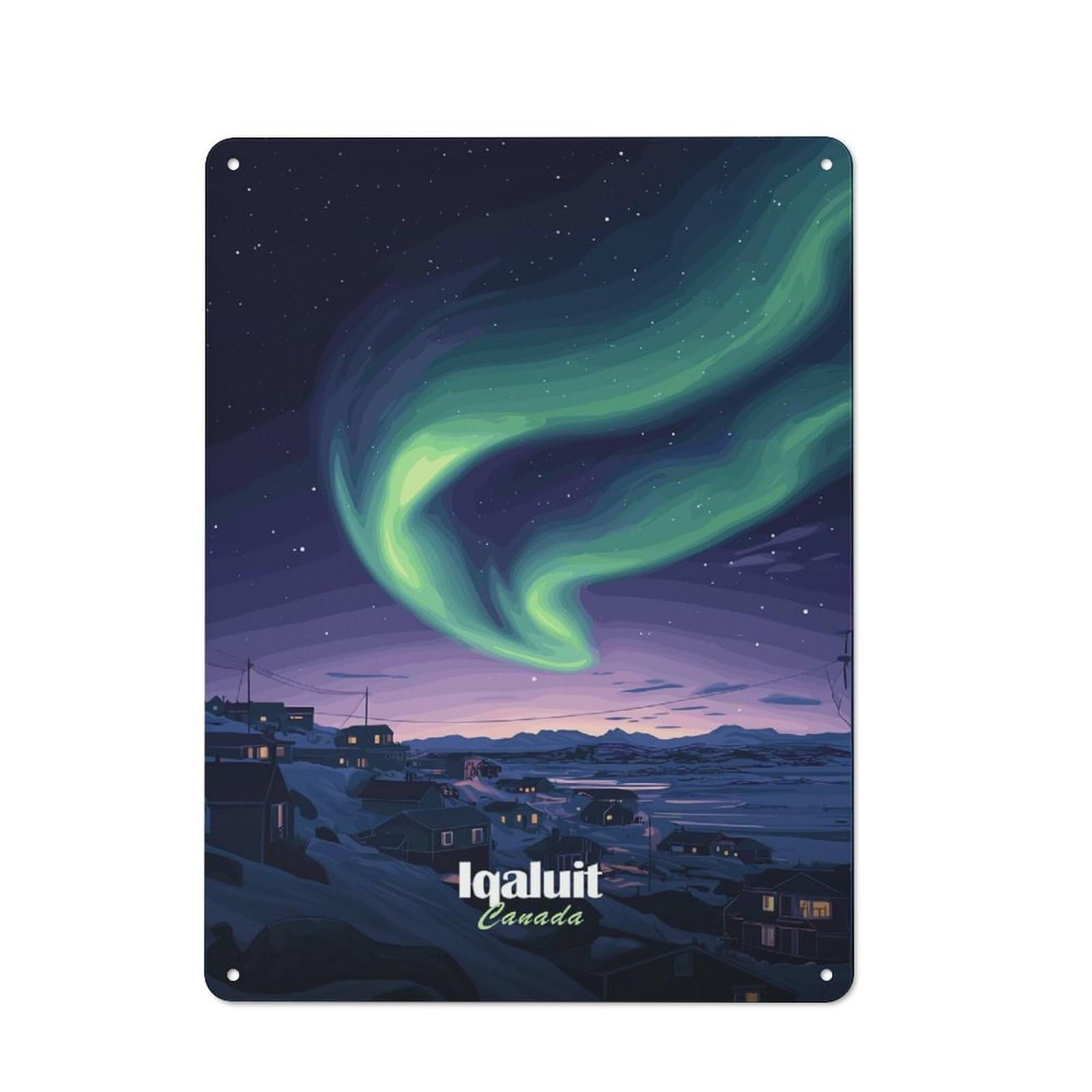 Junmoney Style-20 Tin Wall Plaque 40X30cm With Northern Lights Over Iqaluit For Hallway Wall, Suited To Wall Displays In Hallways And Entrance Areas