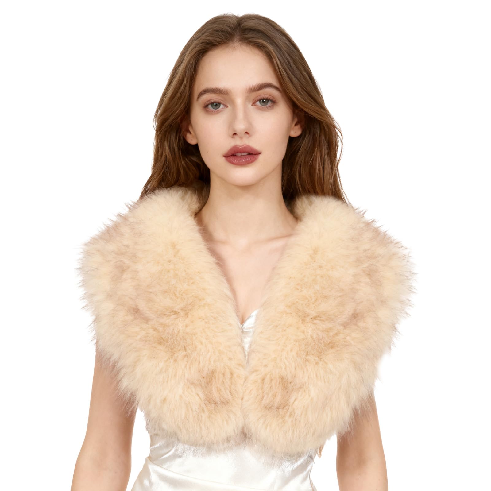 XEPST Châle en fausse fourrure pour femme, col en fausse fourrure pour femme, écharpe enveloppante d'hiver cache-cou (beige)