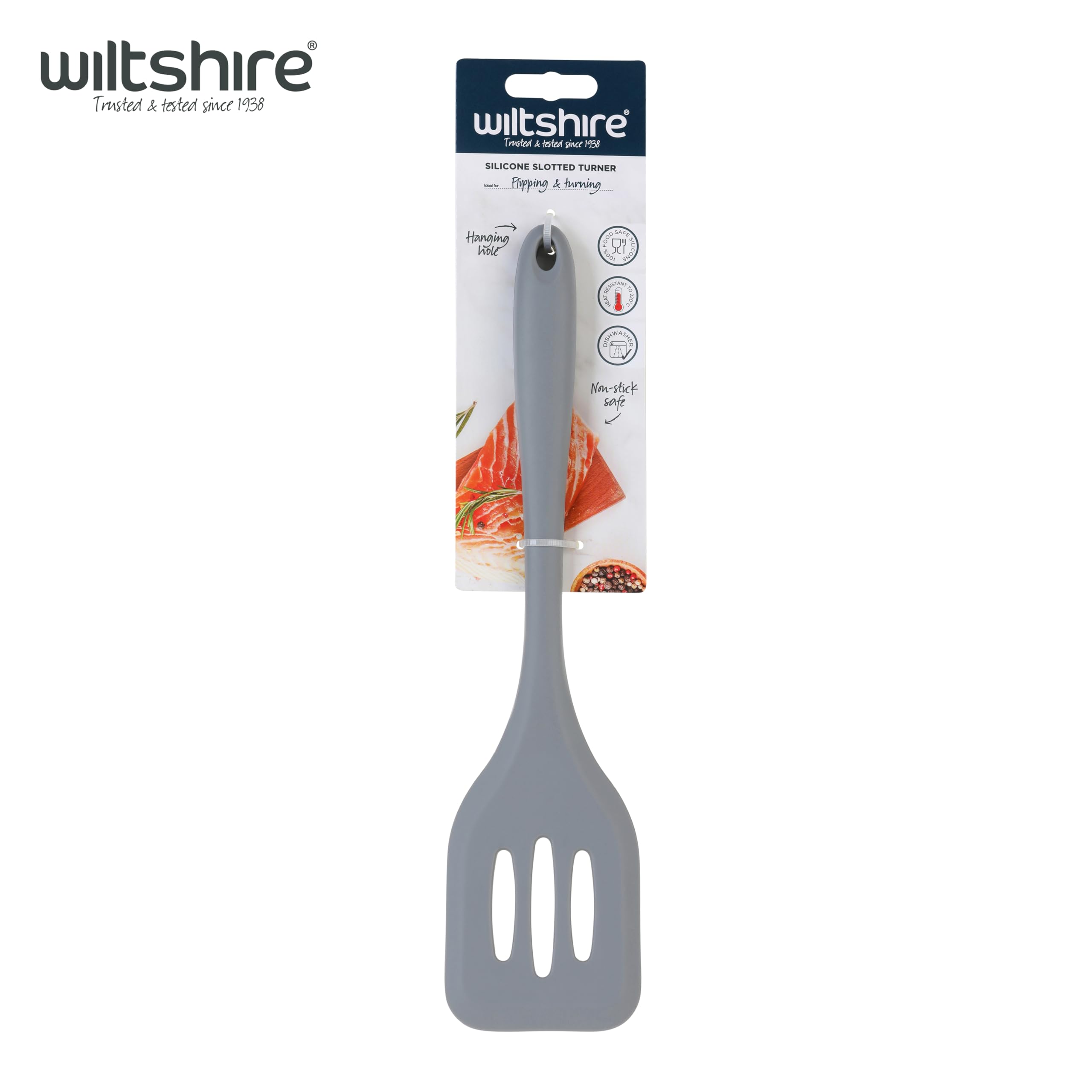 Wiltshire Silicone Slotted Turner, Flipping & Turning Tool, Fish Slice, Cooking & Serving Spatula, Heat-Resistant Utensil, Non-Stick, Non-Scratch, Pebble Grey, 29.5x6.9x1.7cm - Image 4